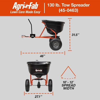 100-Pound Tow-Behind Broadcast Spreader for Lawn Tractors and ATVs with 10-Foot Spread Width