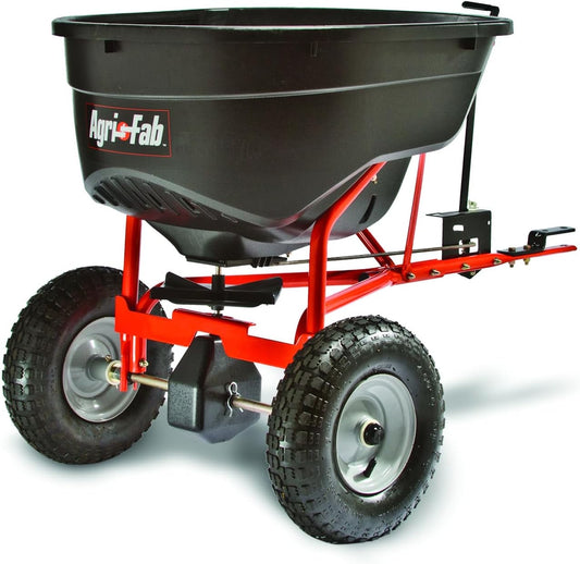 100-Pound Tow-Behind Broadcast Spreader for Lawn Tractors and ATVs with 10-Foot Spread Width