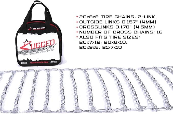 Heavy-Duty Two-Link Tire Chains for Lawn Tractor Rear Tires (Pair, Fits 20-23 Inch Diameters)