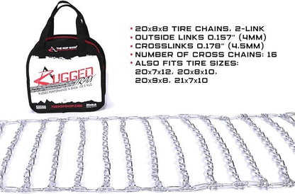 Heavy-Duty Two-Link Tire Chains for Lawn Tractor Rear Tires (Pair, Fits 20-23 Inch Diameters)