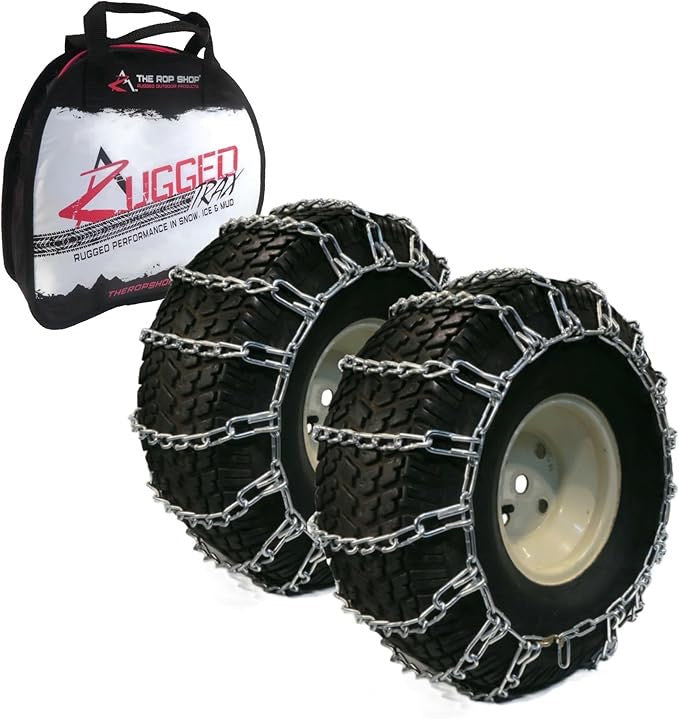 Heavy-Duty Two-Link Tire Chains for Lawn Tractor Rear Tires (Pair, Fits 20-23 Inch Diameters)