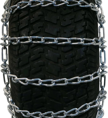 Heavy-Duty Two-Link Tire Chains for Lawn Tractor Rear Tires (Pair, Fits 20-23 Inch Diameters)