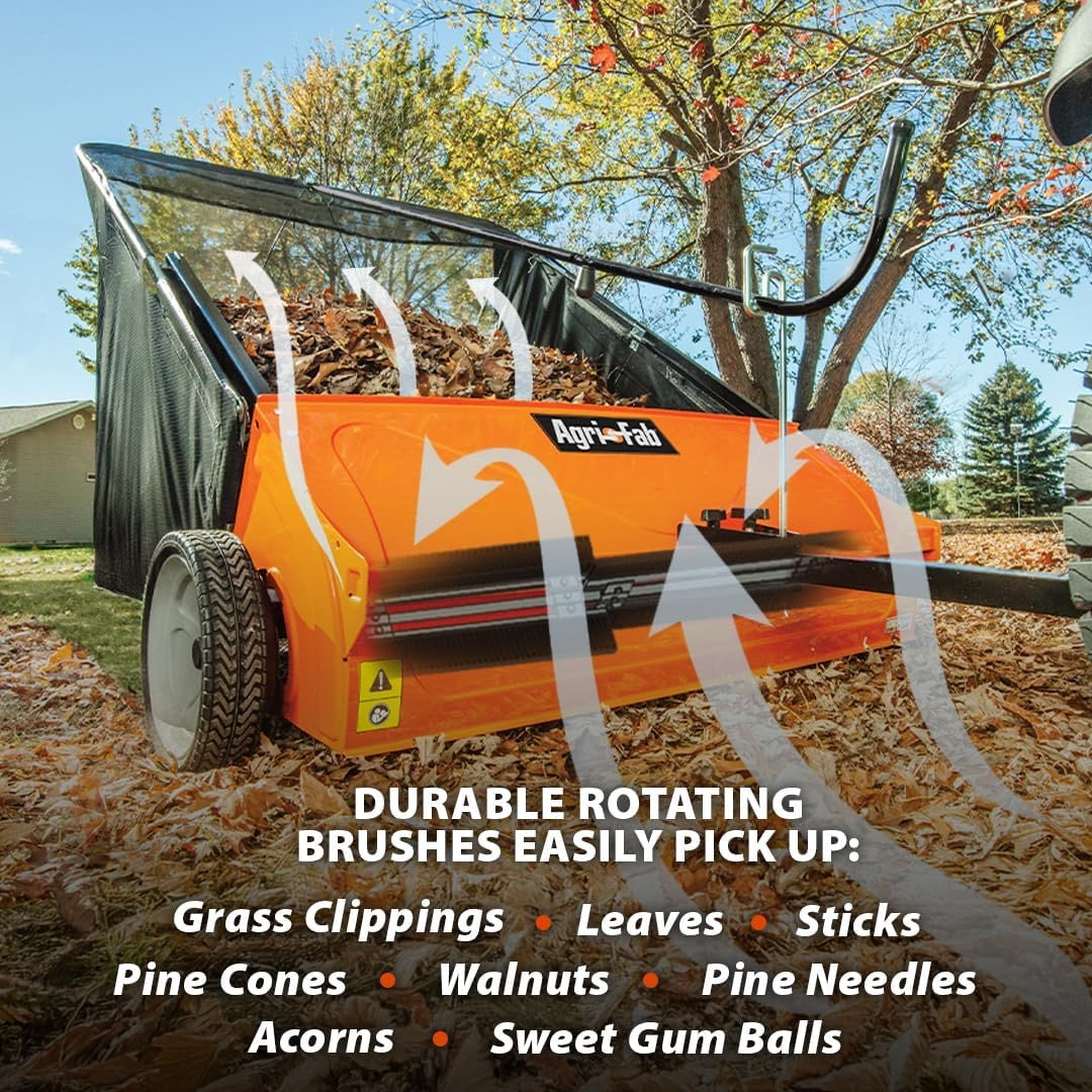 44-Inch Tow-Behind Lawn Sweeper with 25 cu. ft. Mesh Hopper and Ground-Driven Brushes