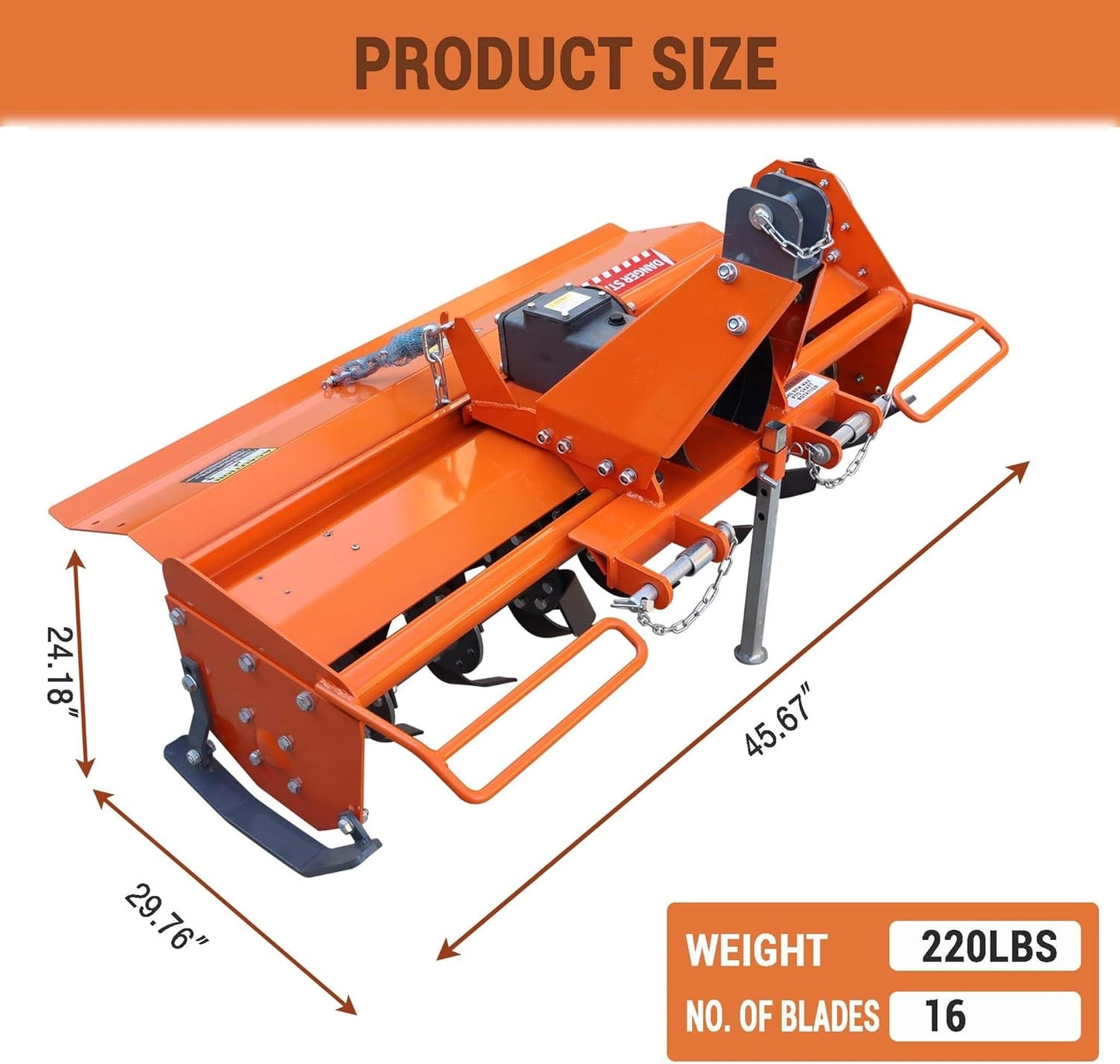 36-Inch Rear PTO Rotary Tiller Attachment for Garden Tractors with Slip-Clutch and 7-Inch Tilling Depth