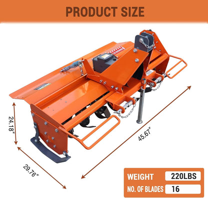 36-Inch Rear PTO Rotary Tiller Attachment for Garden Tractors with Slip-Clutch and 7-Inch Tilling Depth
