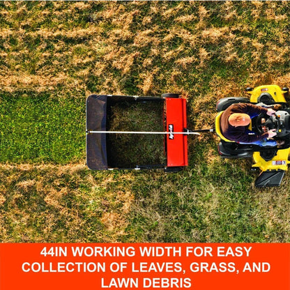 44-Inch Tow-Behind Lawn Sweeper with 25 cu. ft. Mesh Hopper and Ground-Driven Brushes