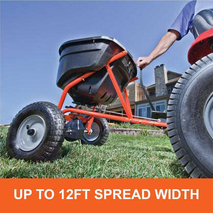 100-Pound Tow-Behind Broadcast Spreader for Lawn Tractors and ATVs with 10-Foot Spread Width