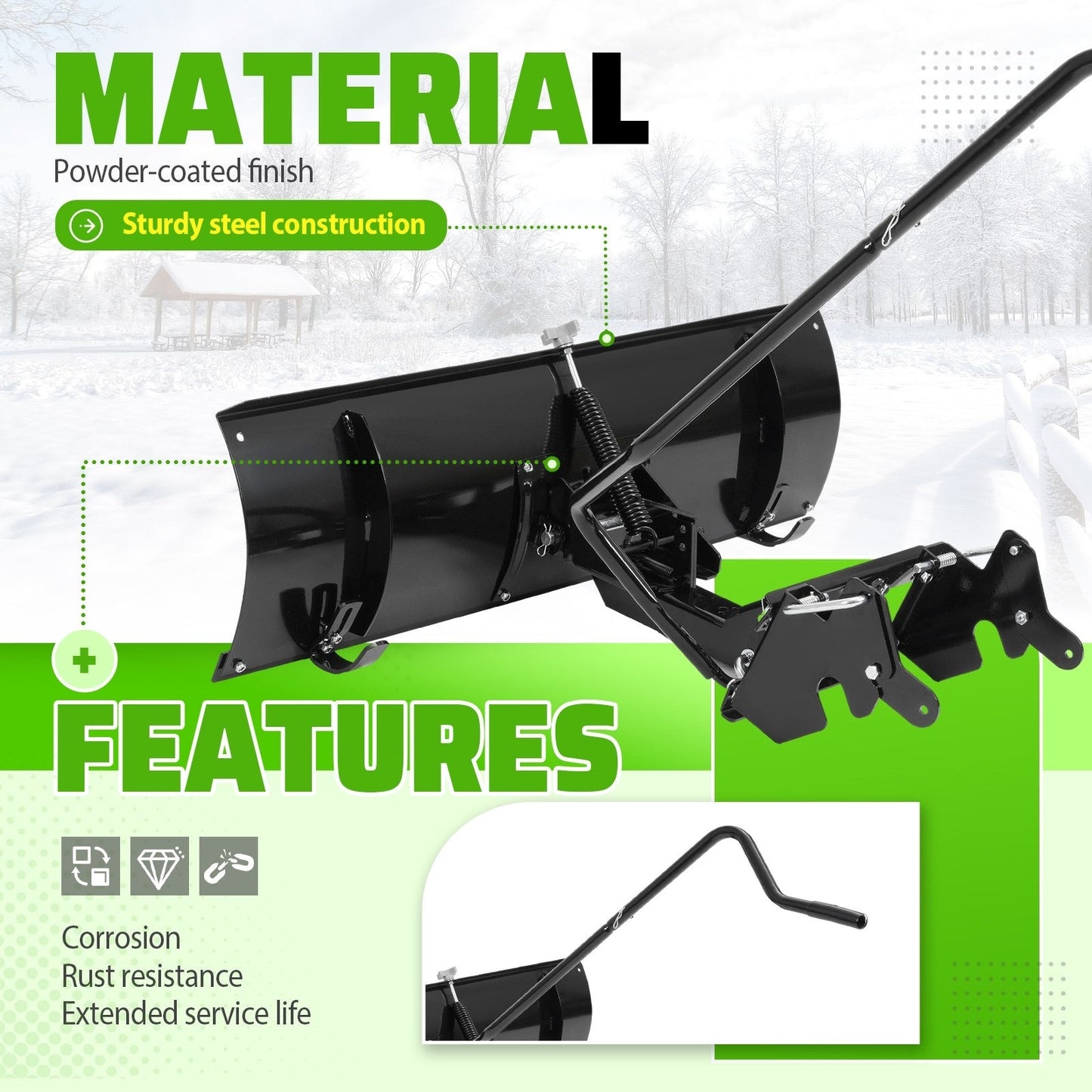 46-Inch Front Plow Blade Attachment for Lawn Tractors with 5-Position Manual Angle