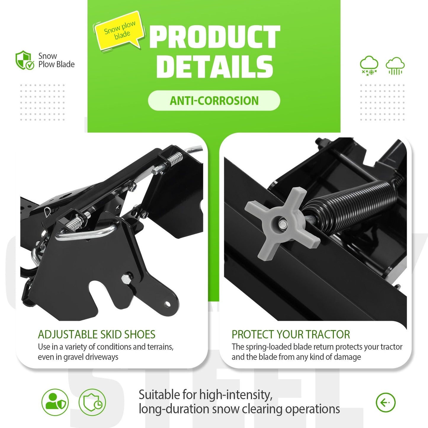 46-Inch Front Plow Blade Attachment for Lawn Tractors with 5-Position Manual Angle