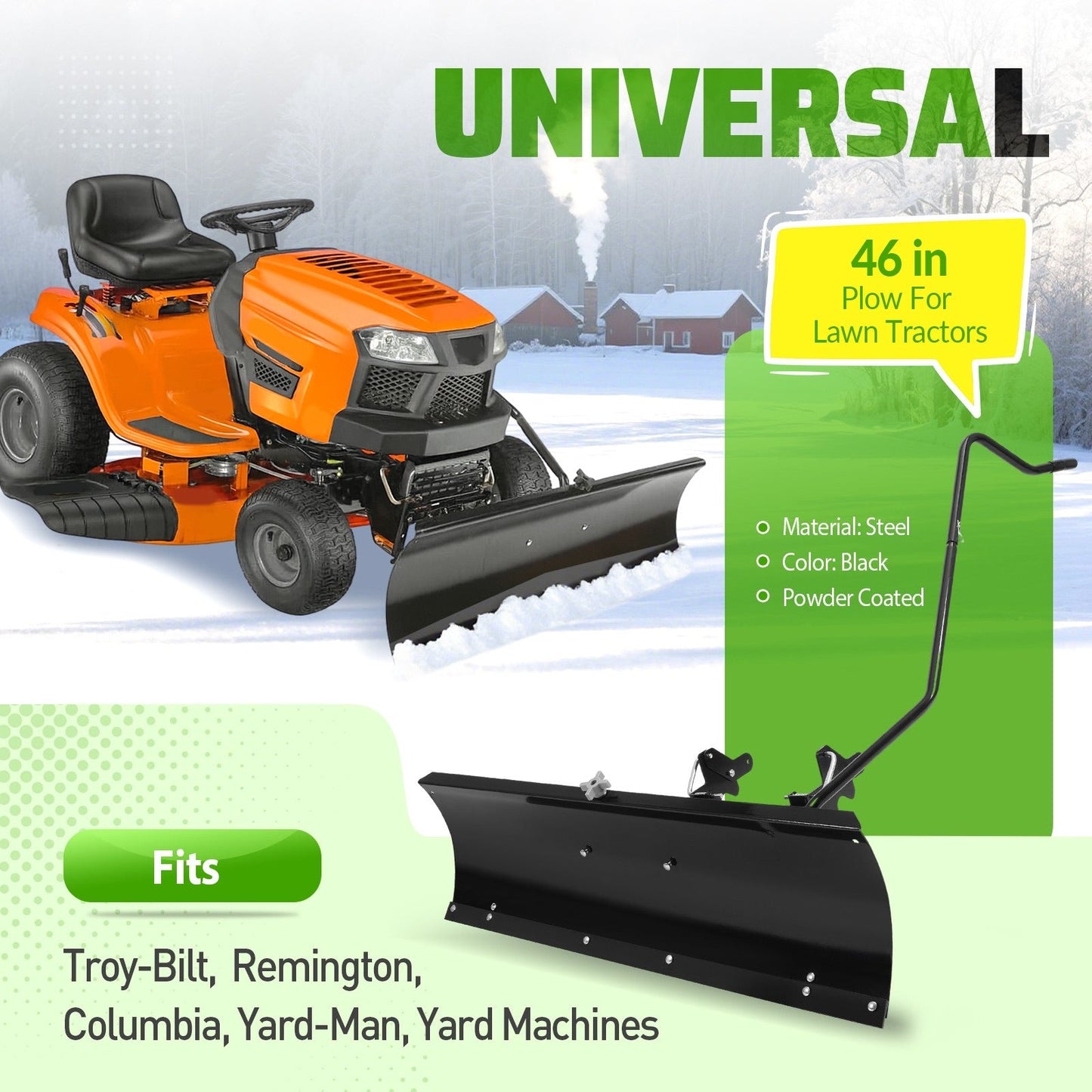 46-Inch Front Plow Blade Attachment for Lawn Tractors with 5-Position Manual Angle